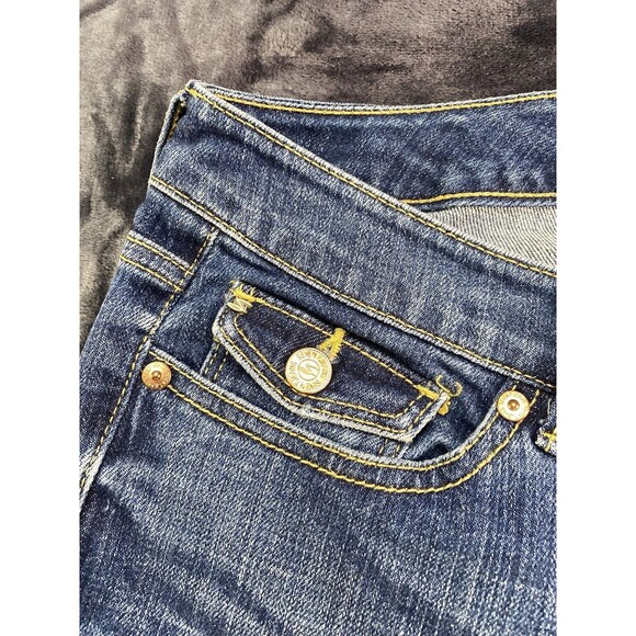 SEVEN 7 Capri Womens Size 6 Dark Wash Embroider Flap Pockets Blue Denim Jeans - Picture 6 of 13